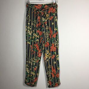 Zara multicoloured floral print trousers with tie waist 28” Size S